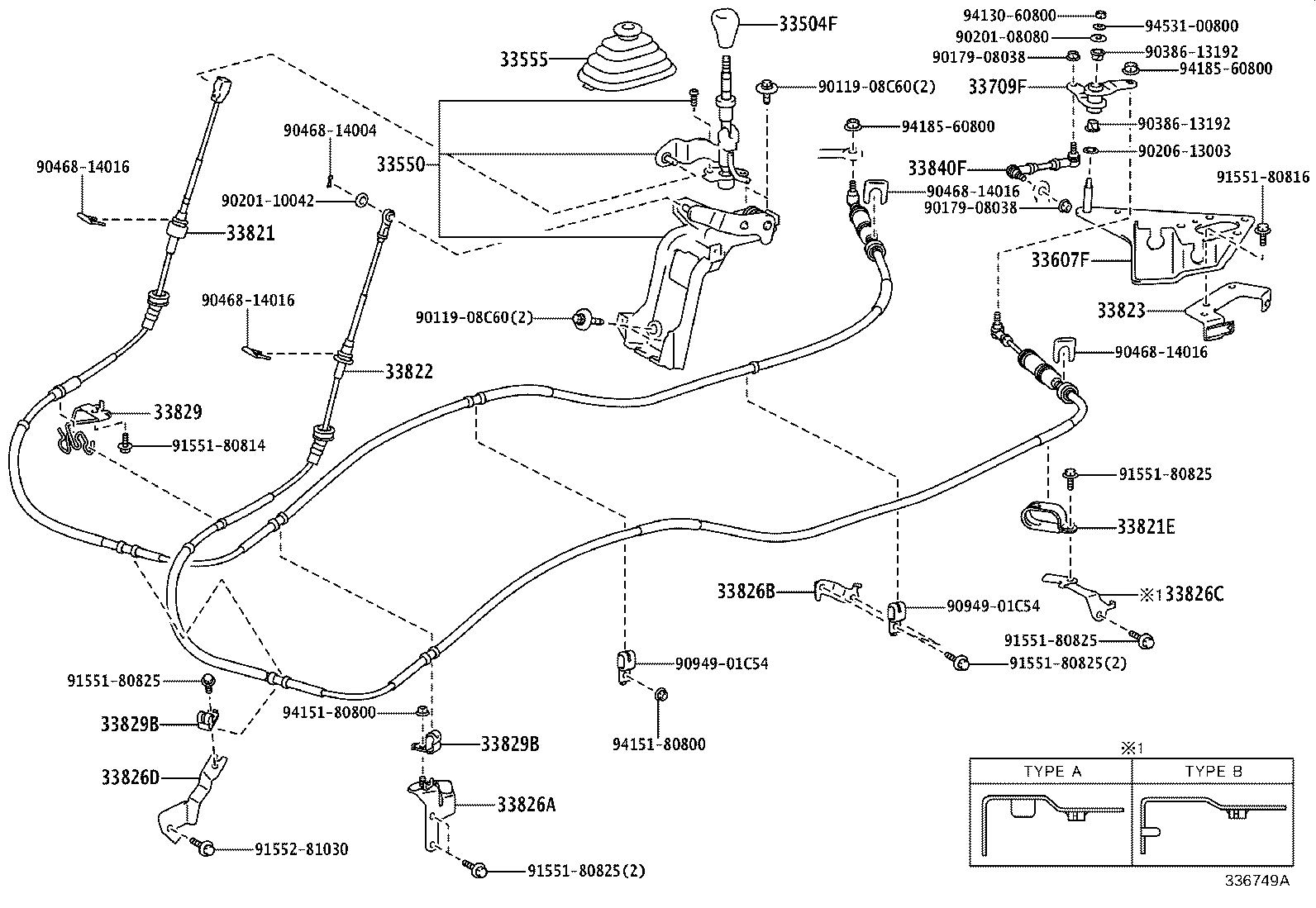 33804-25050 BRACKET, TRANSMISSION CONTROL CABLE, NO.1 product image