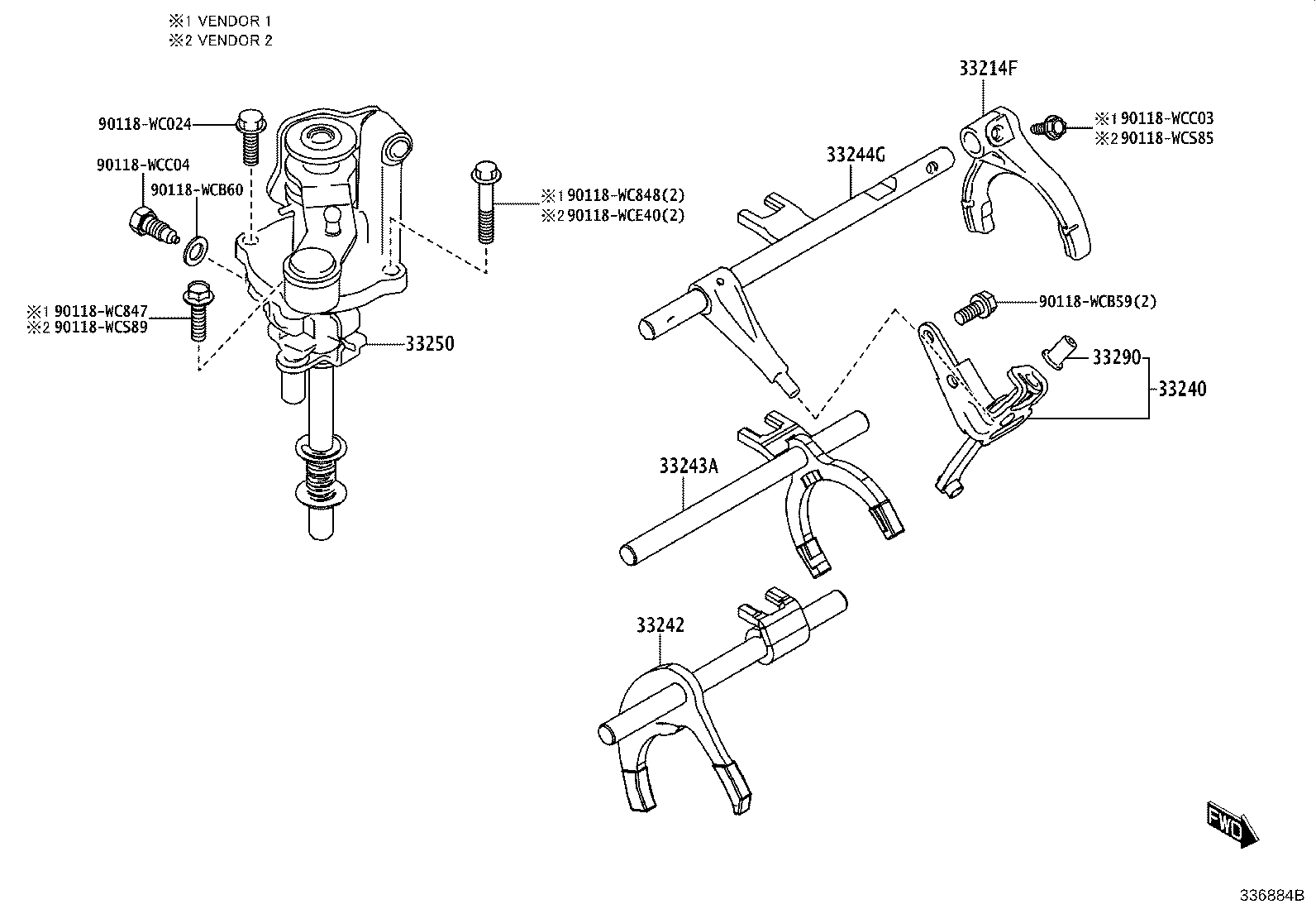 33243-WC002 SHAFT, GEAR SHIFT FORK, NO.2 product image