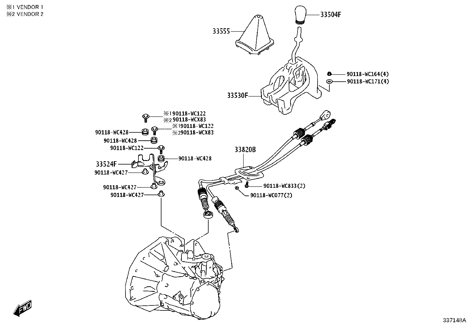 33504-WC024 KNOB SUB-ASSY, SHIFT LEVER product image