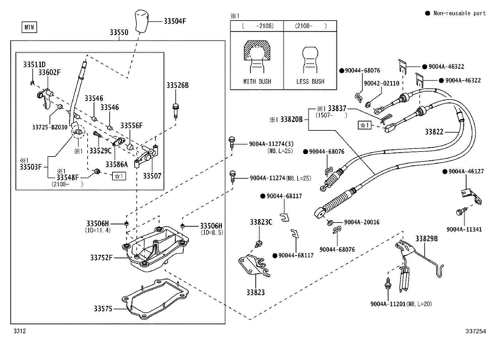 90041-05340 BOLT (FOR TRANSMISSION CONTROL CABLE BRACKET) product image