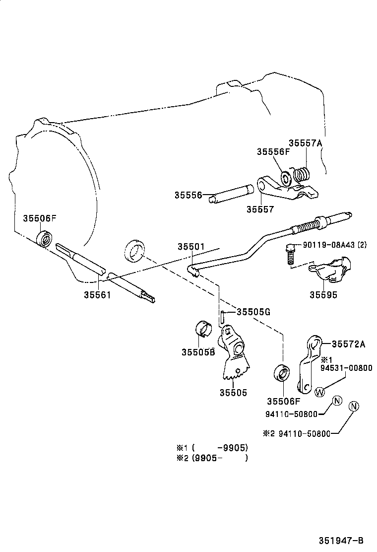 35572-25030 LEVER, TRANSMISSION CONTROL SHAFT, RH product image