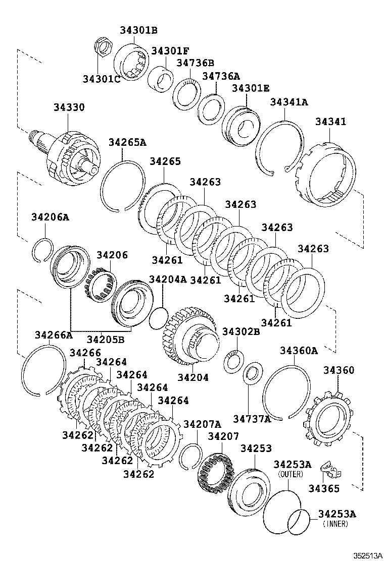 34204-28010 DRUM SUB-ASSY, UNDERDRIVE CLUTCH product image