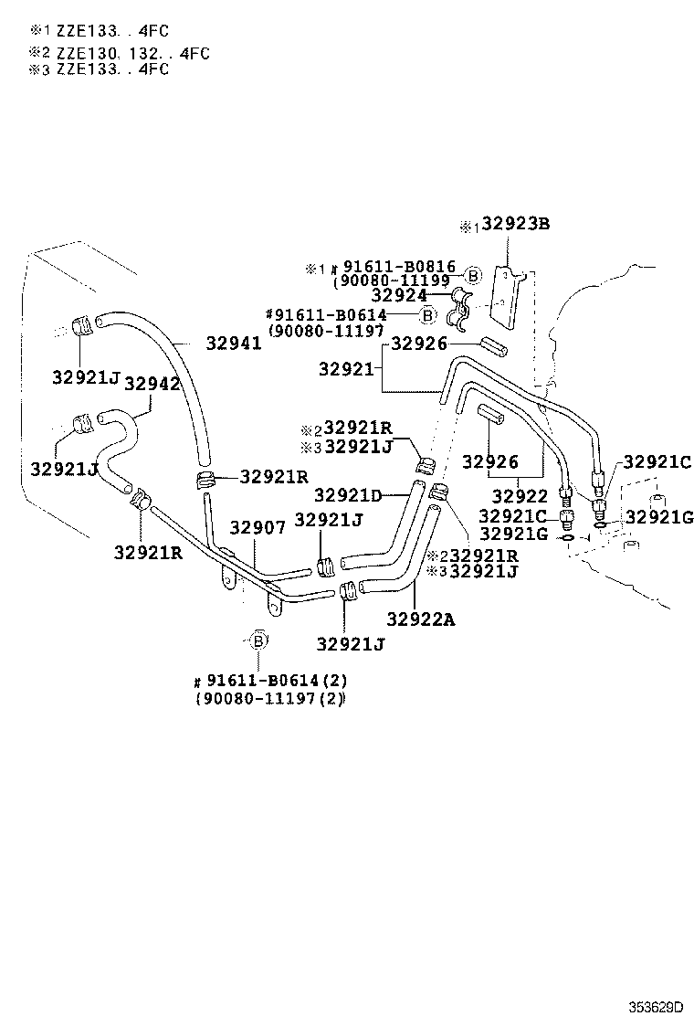 Toyota 90080-44124 HOSE, OIL COOLER OUTLET, NO.1
