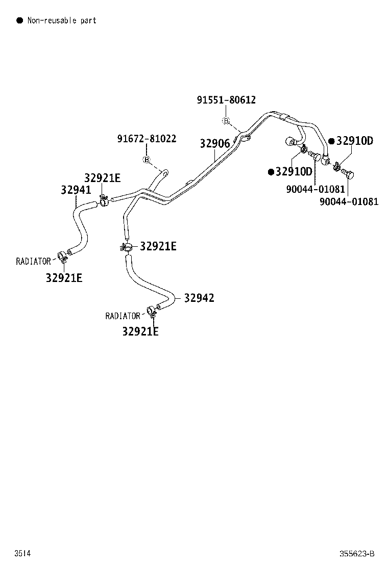 Toyota 32942-B4040 HOSE, OIL COOLER OUTLET, NO.1
