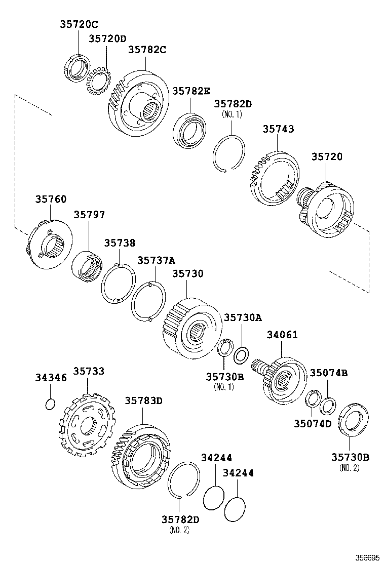 90080-37003 BEARING, THRUST NEEDLE ROLLER (FOR REAR PLANERARY SUN GEAR) product image