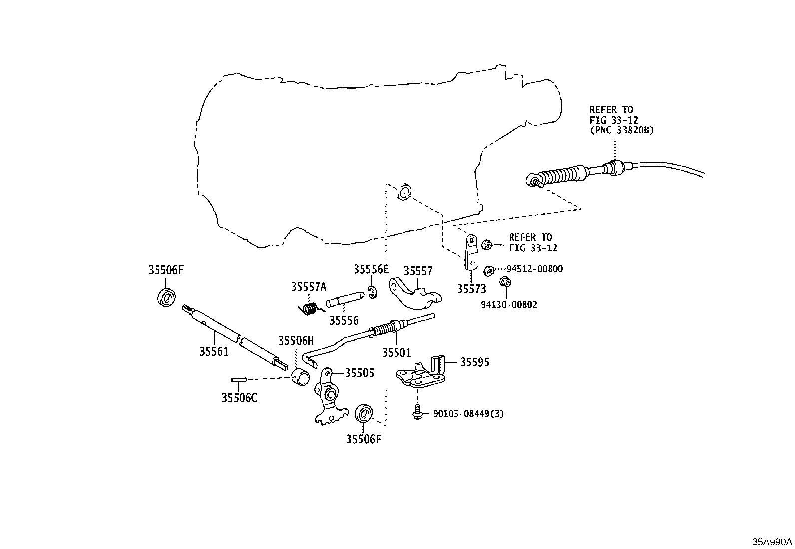 35573-25050 LEVER, TRANSMISSION CONTROL SHAFT, LH product image