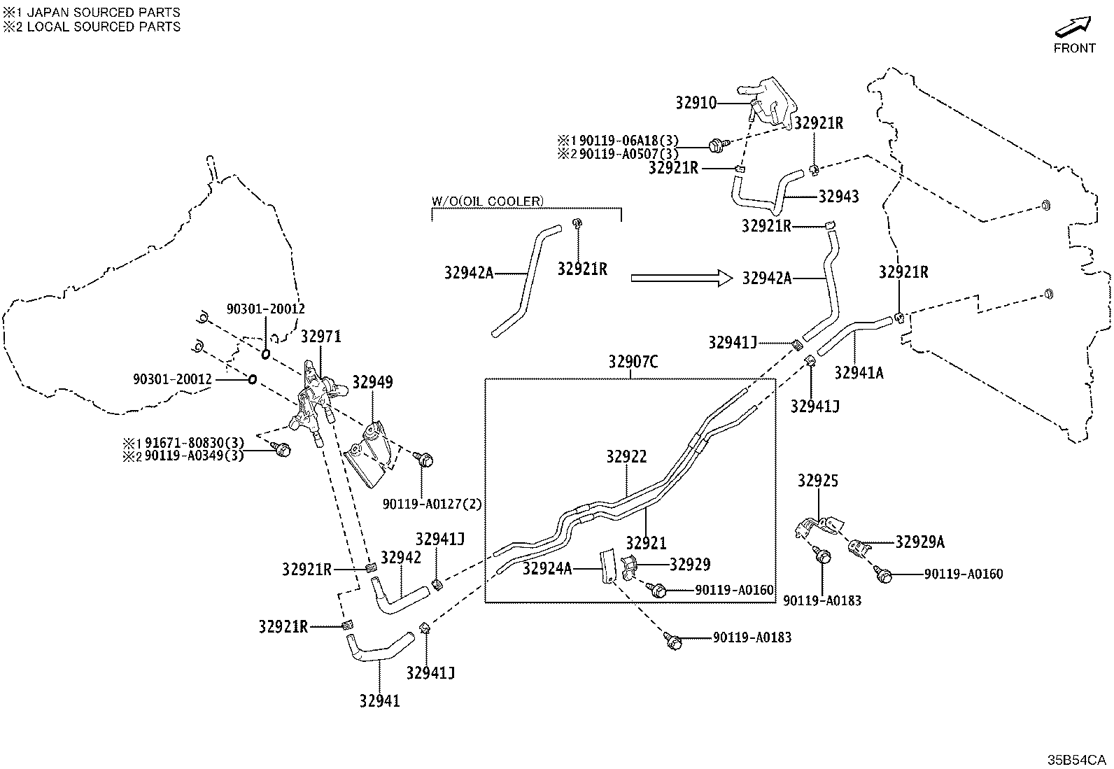 Toyota 32907-AK010 TUBE SUB-ASSY, OIL COOLER W/O HOSE, NO.1