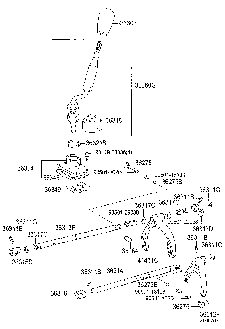 36304-60040 RETAINER SUB-ASSY, TRANSFER CONTROL SHIFT LEVER product image