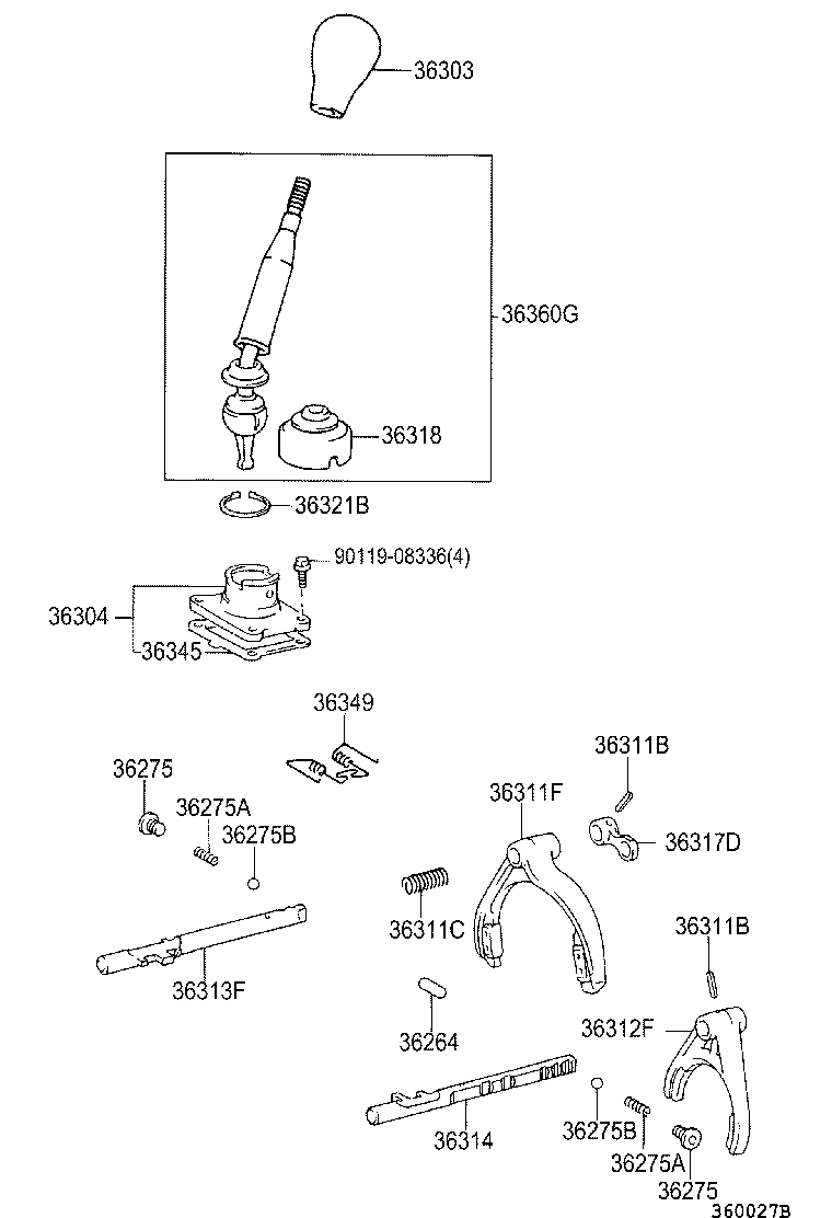 36360-60490 LEVER ASSY, TRANSFER HIGH & LOW SHIFT product image
