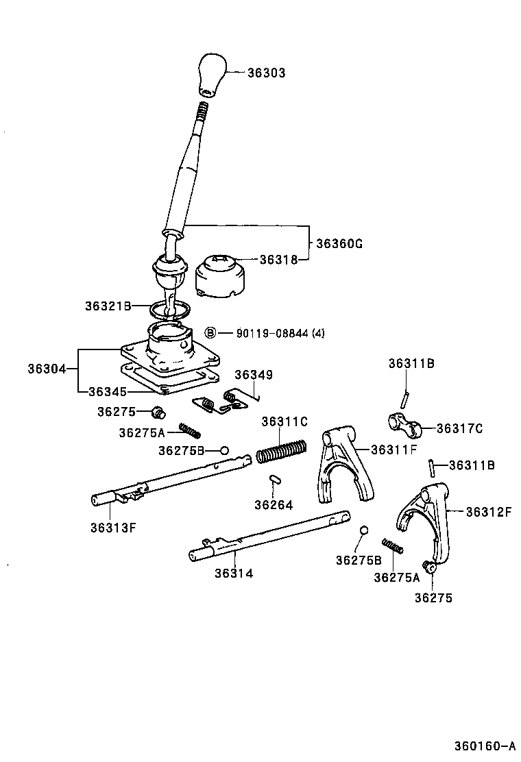 Toyota 36303-34010-J0 KNOB SUB-ASSY, SHIFT LEVER