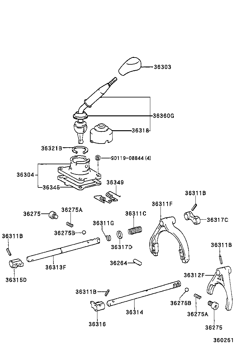 36360-34010 LEVER ASSY, TRANSFER HIGH & LOW SHIFT product image