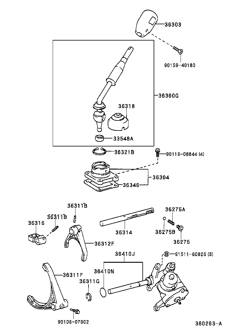 Toyota 36304-35051 RETAINER SUB-ASSY, TRANSFER CONTROL SHIFT LEVER