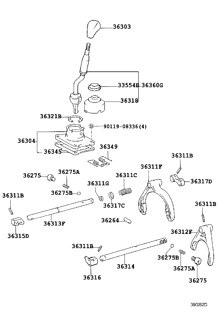 36360-35480 LEVER ASSY, TRANSFER HIGH & LOW SHIFT product image