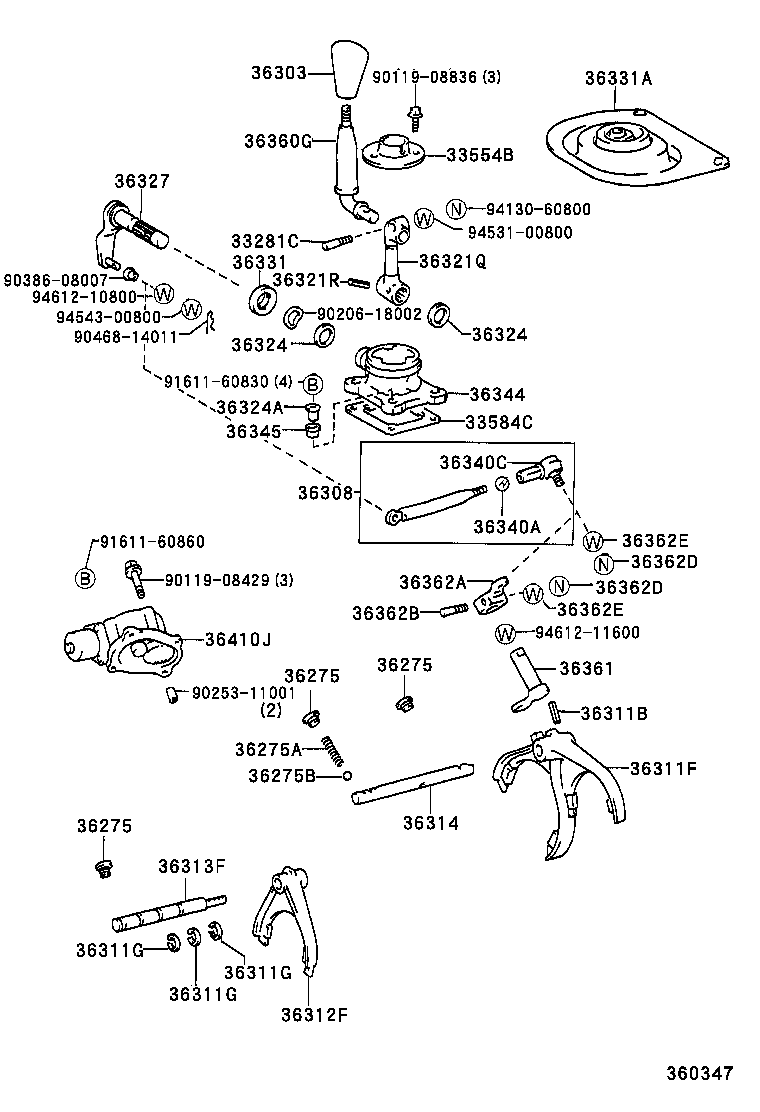 36360-60610 LEVER ASSY, TRANSFER HIGH & LOW SHIFT product image