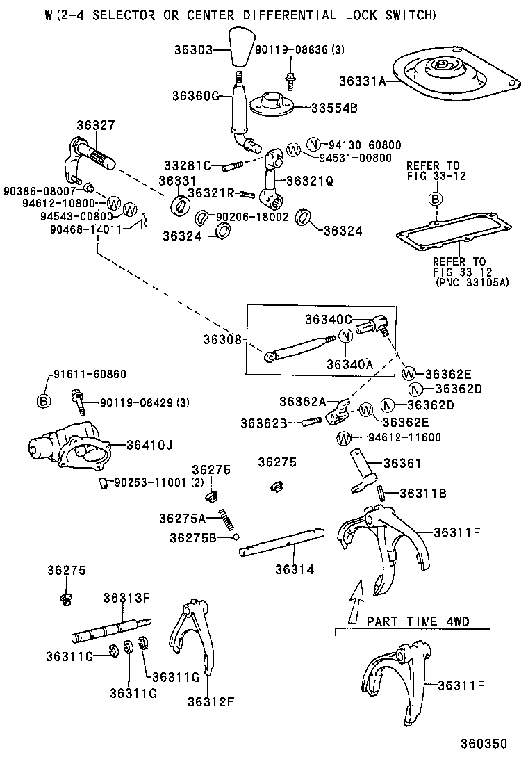 36360-60600 LEVER ASSY, TRANSFER HIGH & LOW SHIFT product image