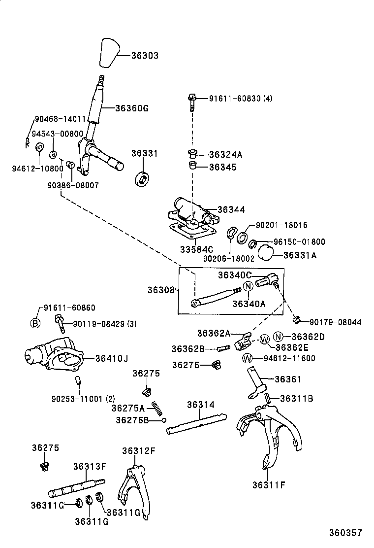 36360-60610 LEVER ASSY, TRANSFER HIGH & LOW SHIFT product image