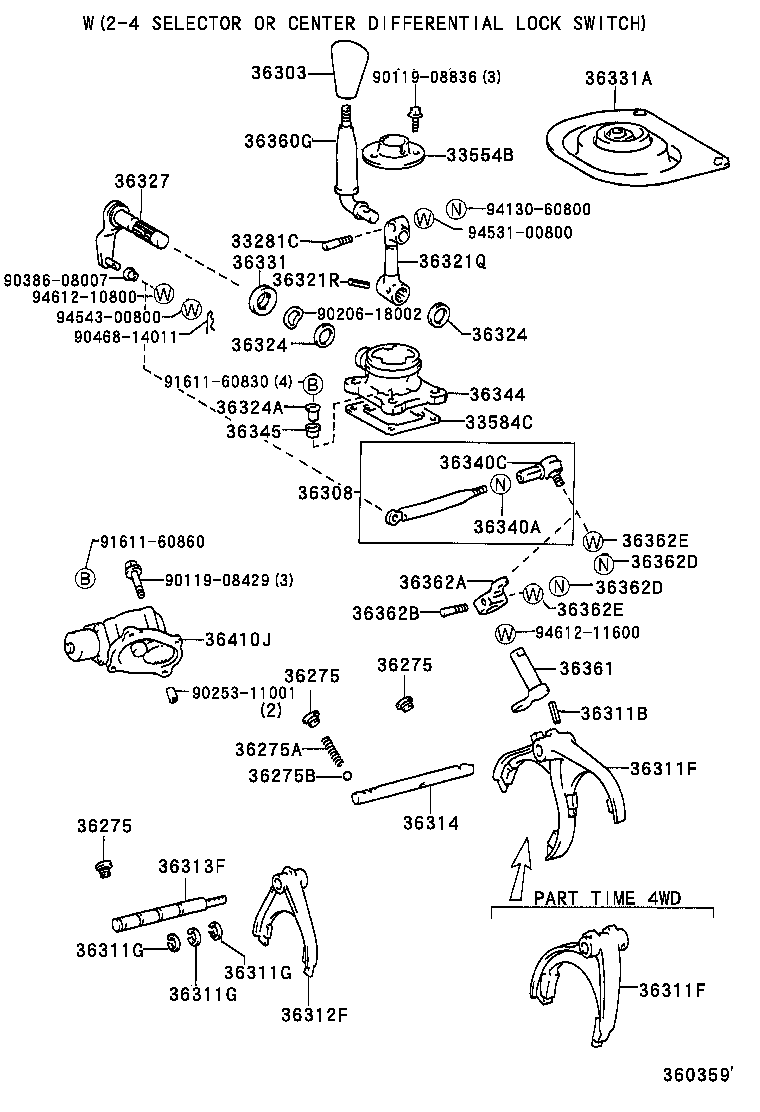 36360-60600 LEVER ASSY, TRANSFER HIGH & LOW SHIFT product image
