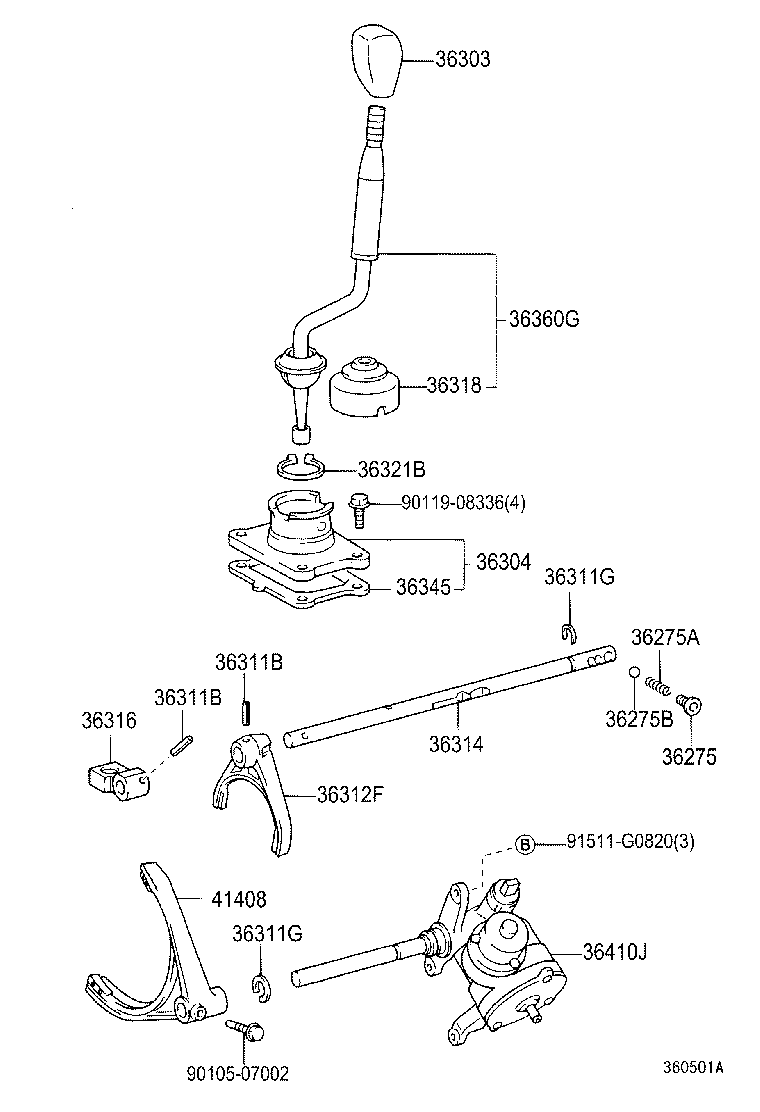 36360-60490 LEVER ASSY, TRANSFER HIGH & LOW SHIFT product image