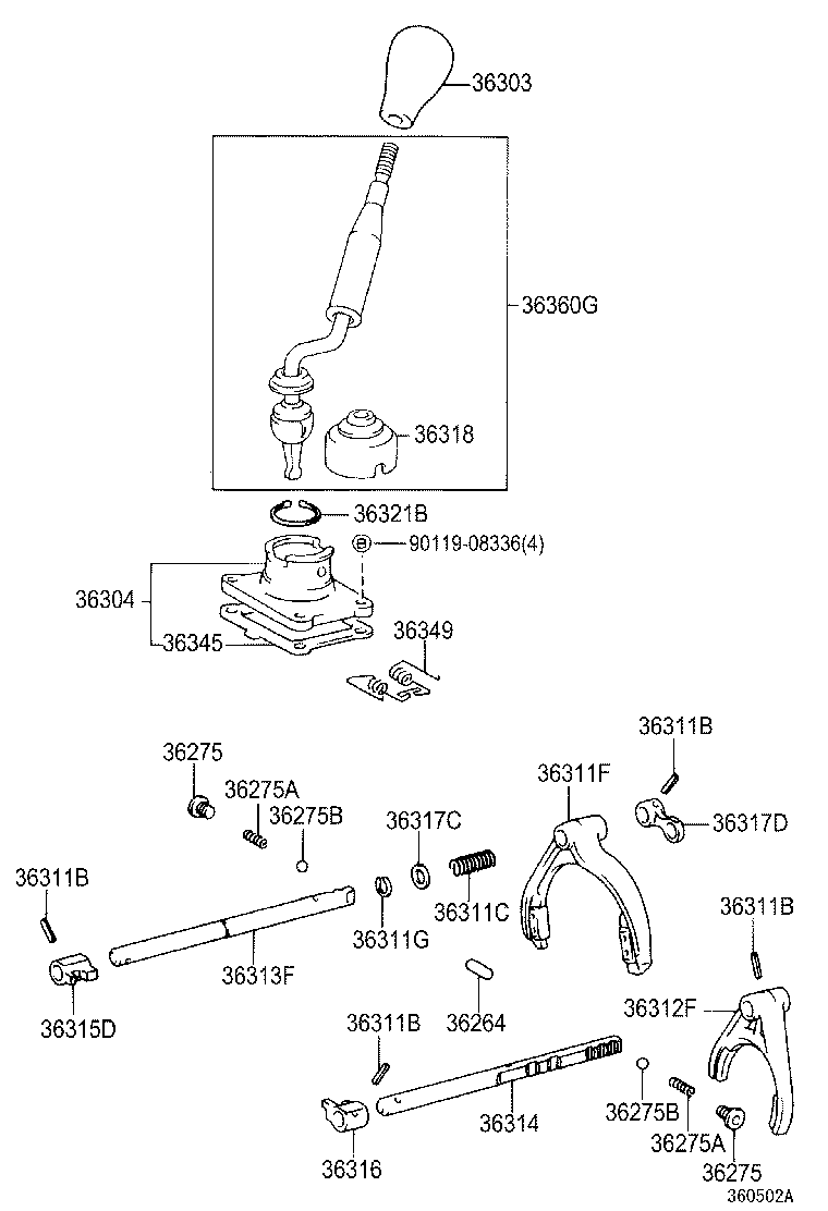 36360-60490 LEVER ASSY, TRANSFER HIGH & LOW SHIFT product image