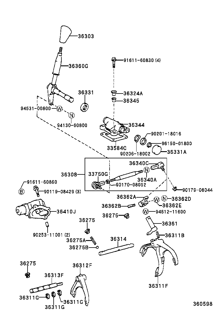 36360-60610 LEVER ASSY, TRANSFER HIGH & LOW SHIFT product image