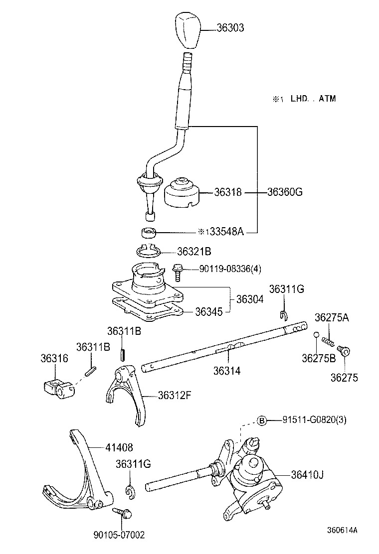 36304-60040 RETAINER SUB-ASSY, TRANSFER CONTROL SHIFT LEVER product image