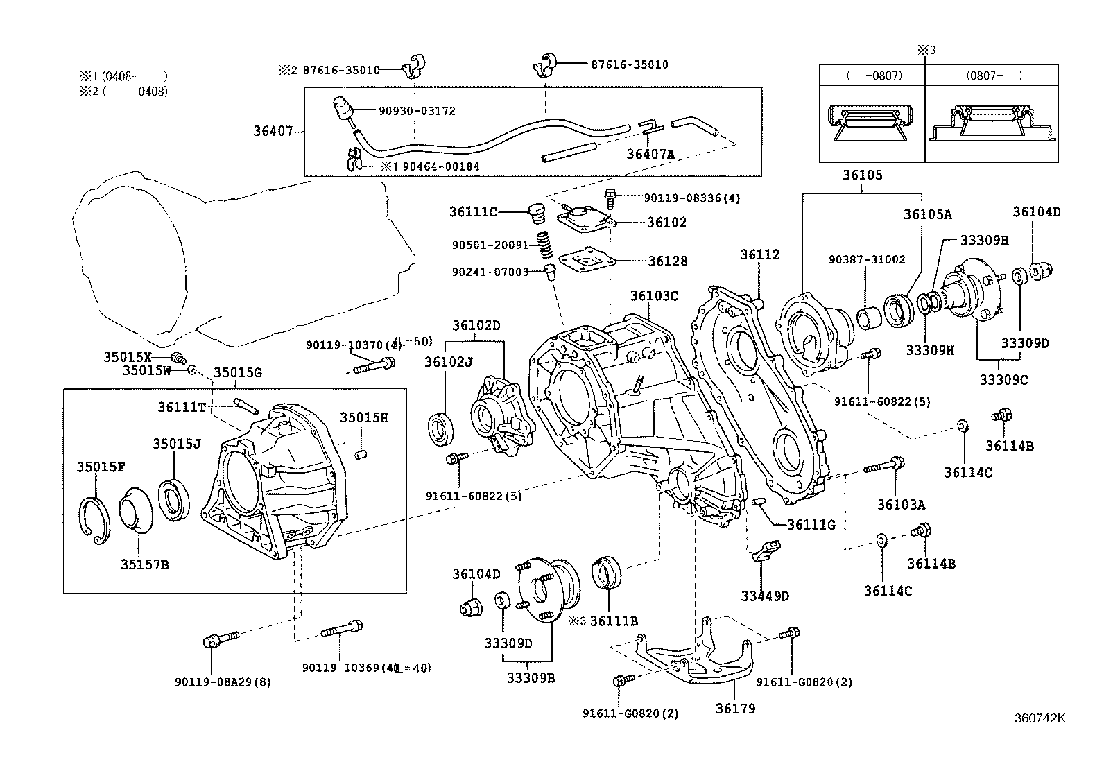 Toyota 36407-60090 HOSE SUB-ASSY, TRANSFER BREATHER
