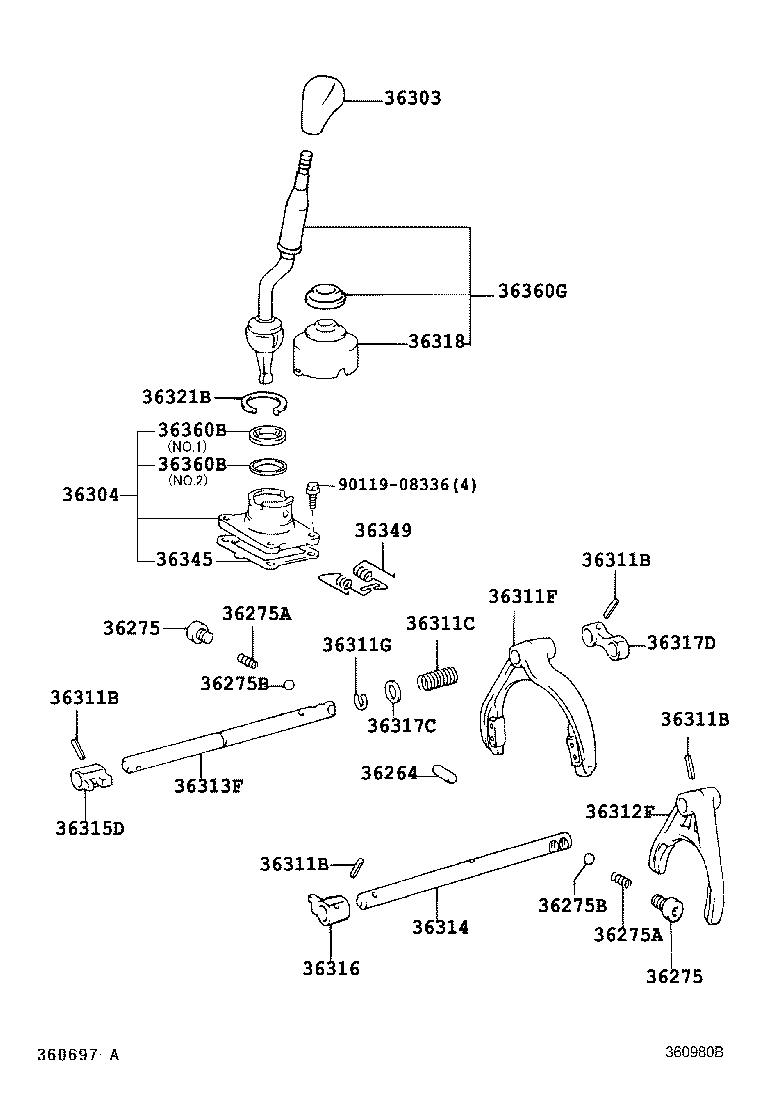 Toyota 36303-0K020-E1 KNOB SUB-ASSY, SHIFT LEVER