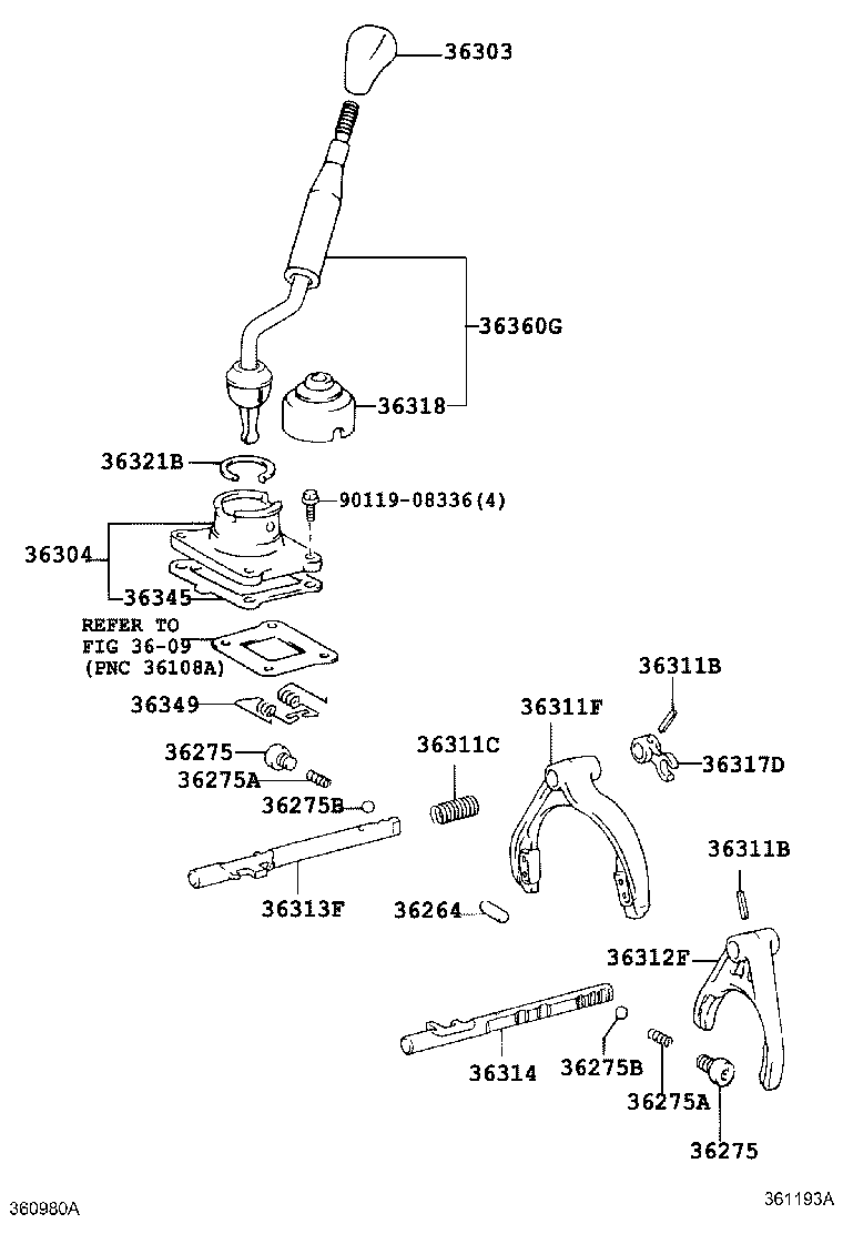 Toyota 36304-35061 RETAINER SUB-ASSY, TRANSFER CONTROL SHIFT LEVER
