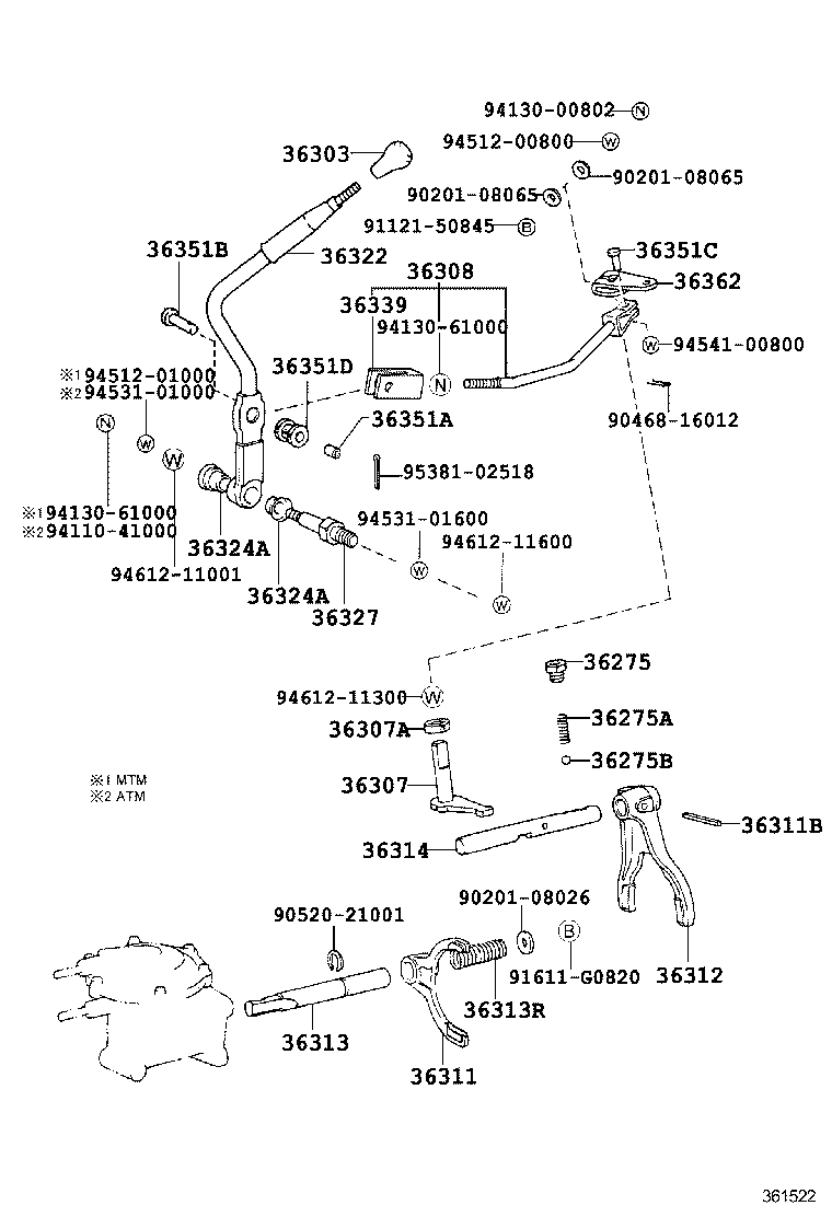 36308-60180 ROD SUB-ASSY, HIGH & LOW SHIFT product image