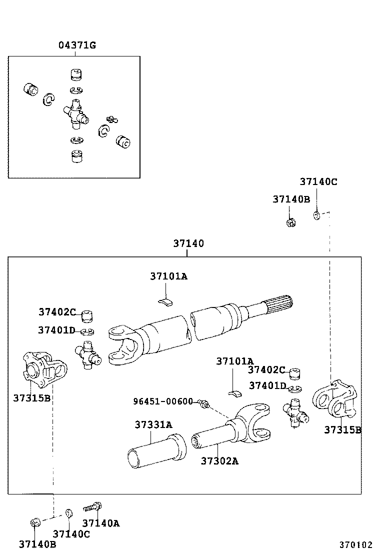 37100-37130 SHAFT ASSY, PROPELLER W/CENTER BEARING product image