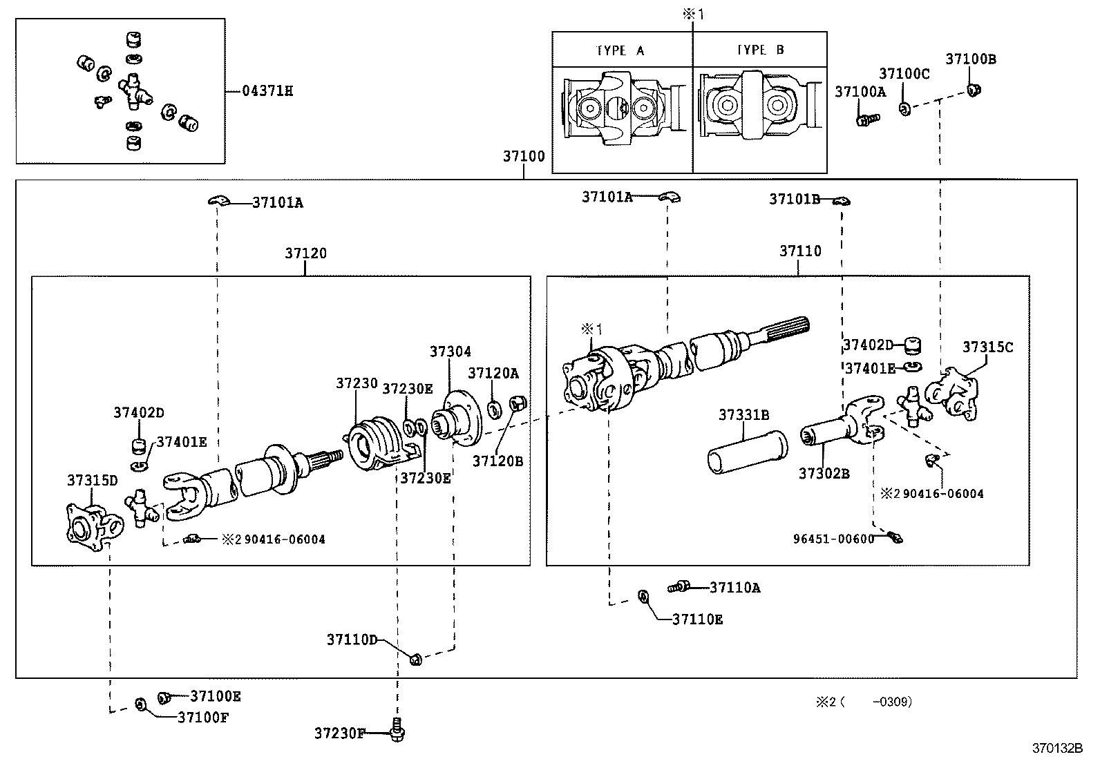 Toyota 37100-3D250 SHAFT ASSY, PROPELLER W/CENTER BEARING
