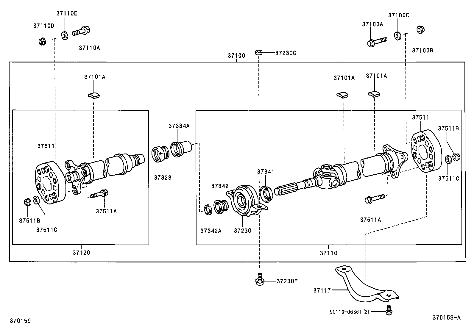 Toyota 37100-50050 SHAFT ASSY, PROPELLER W/CENTER BEARING