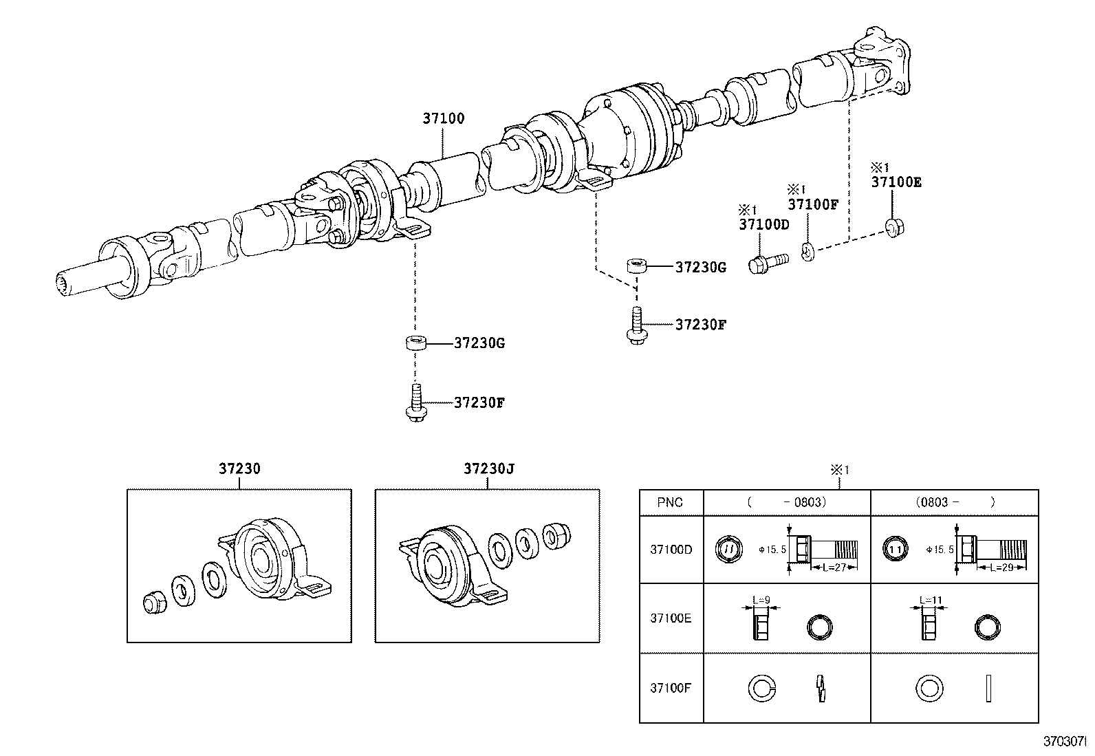 Toyota 37100-48020 SHAFT ASSY, PROPELLER W/CENTER BEARING