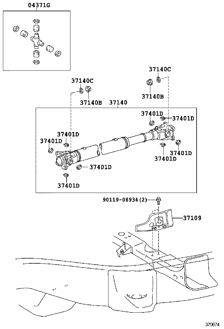 37109-60020 BRACKET SUB-ASSY, PROPELLER SHAFT HEAT INSULATOR, NO.1 product image