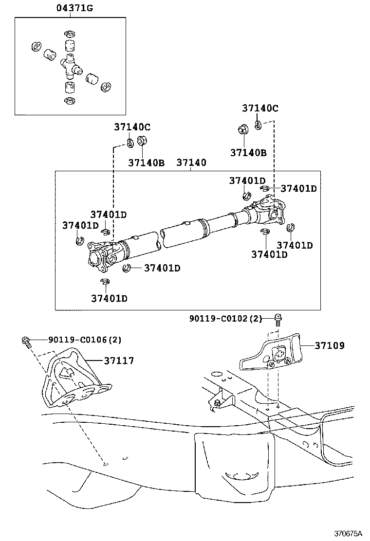 37109-60020 BRACKET SUB-ASSY, PROPELLER SHAFT HEAT INSULATOR, NO.1 product image