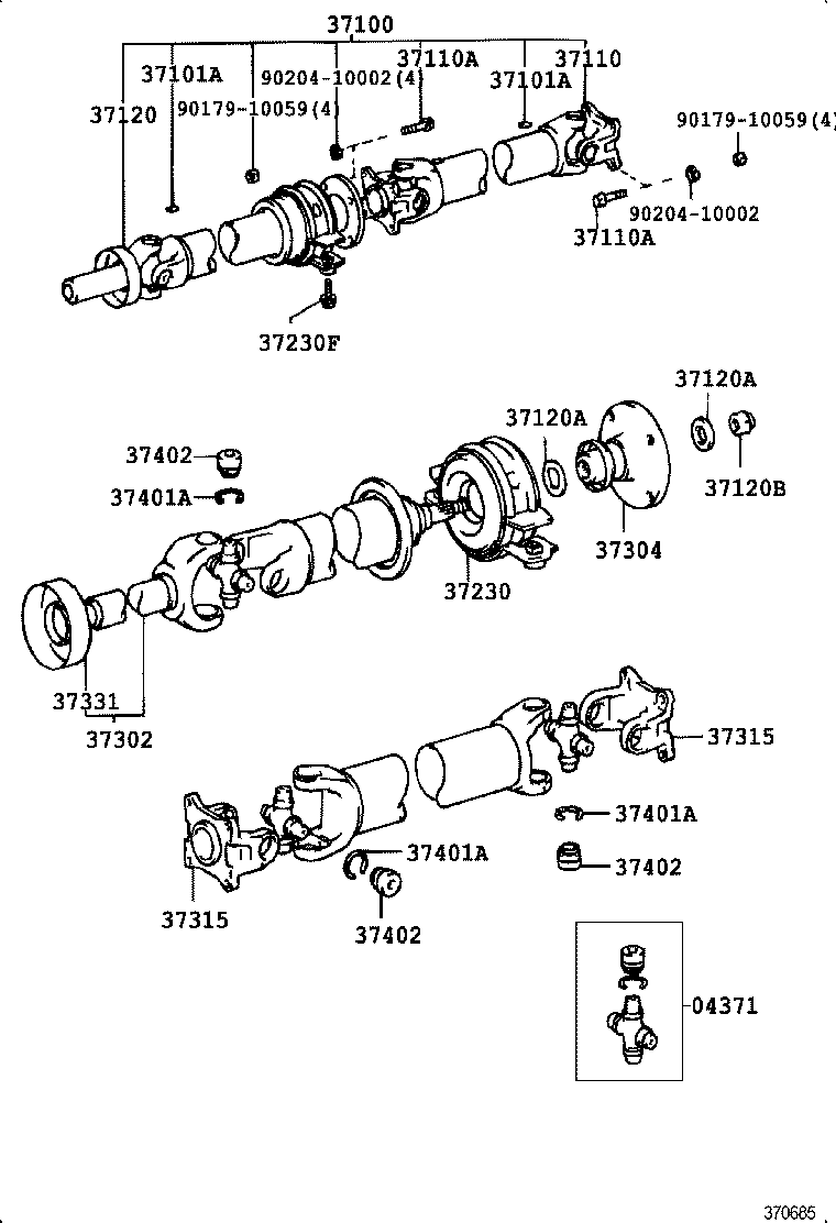 37100-30160 SHAFT ASSY, PROPELLER W/CENTER BEARING product image
