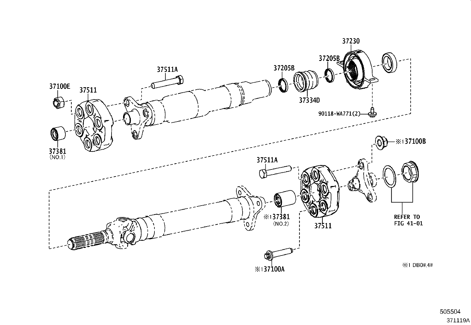 Toyota 37100-WAA08 SHAFT ASSY, PROPELLER W/CENTER BEARING
