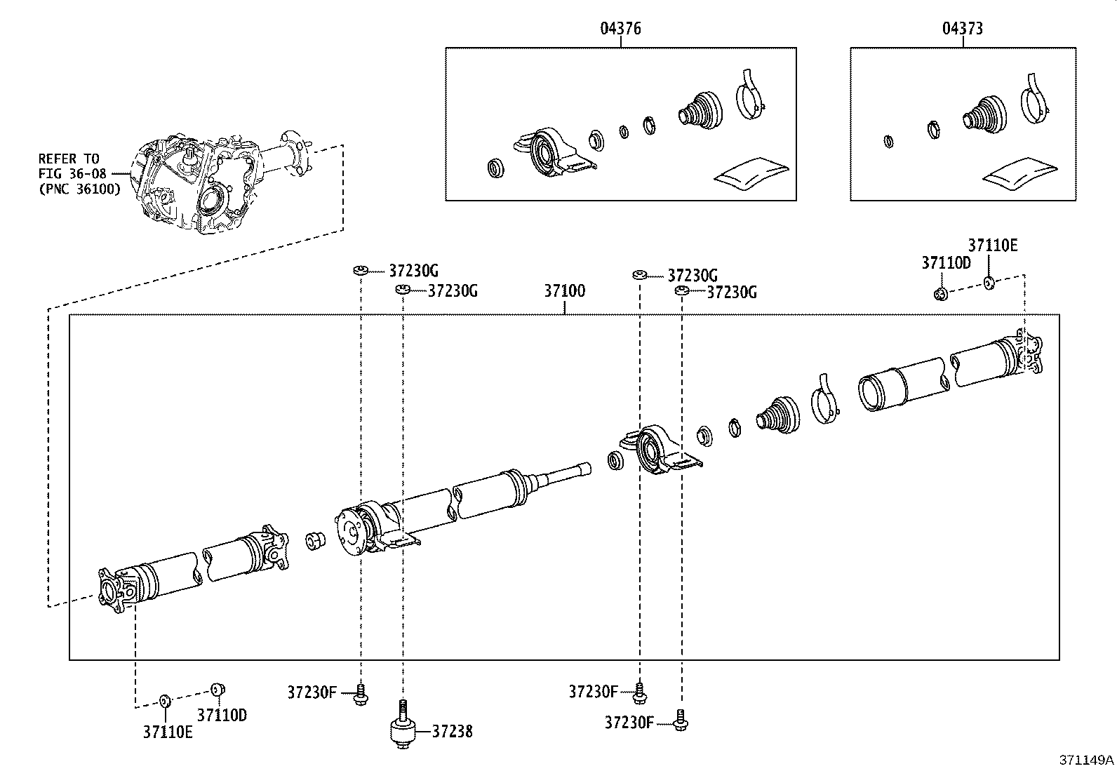 Toyota 37100-48090 SHAFT ASSY, PROPELLER W/CENTER BEARING
