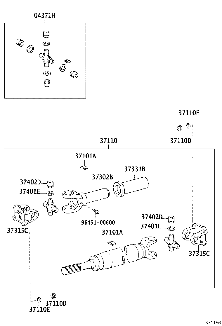 37100-37130 SHAFT ASSY, PROPELLER W/CENTER BEARING product image