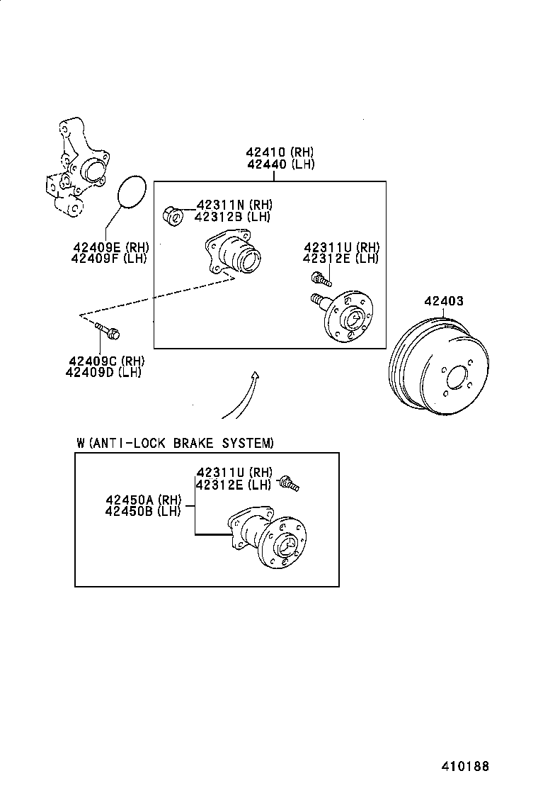 42450-02010 HUB & BEARING ASSY, REAR AXLE, RH product image