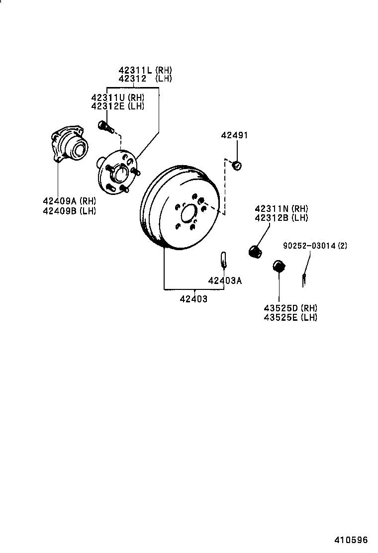42450-42010 HUB & BEARING ASSY, REAR AXLE, RH product image