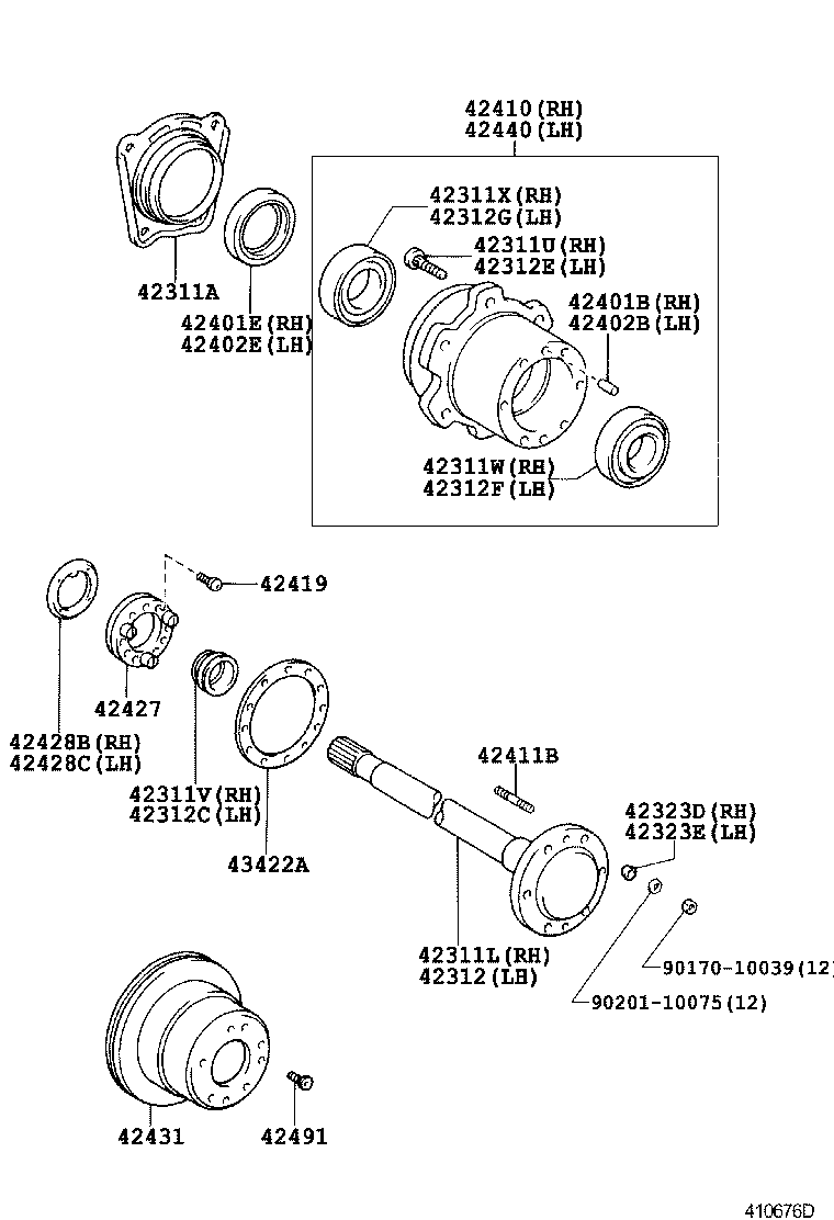 42450-69025 HUB & BEARING ASSY, REAR AXLE, RH product image