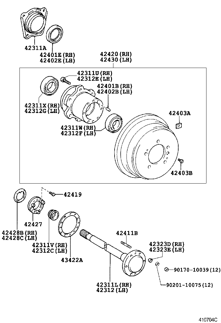 42450-69025 HUB & BEARING ASSY, REAR AXLE, RH product image