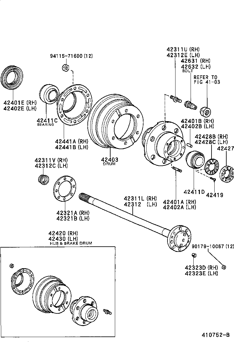 42430-26100 HUB (OR SHAFT) & BRAKE DRUM REAR AXLE, LH product image