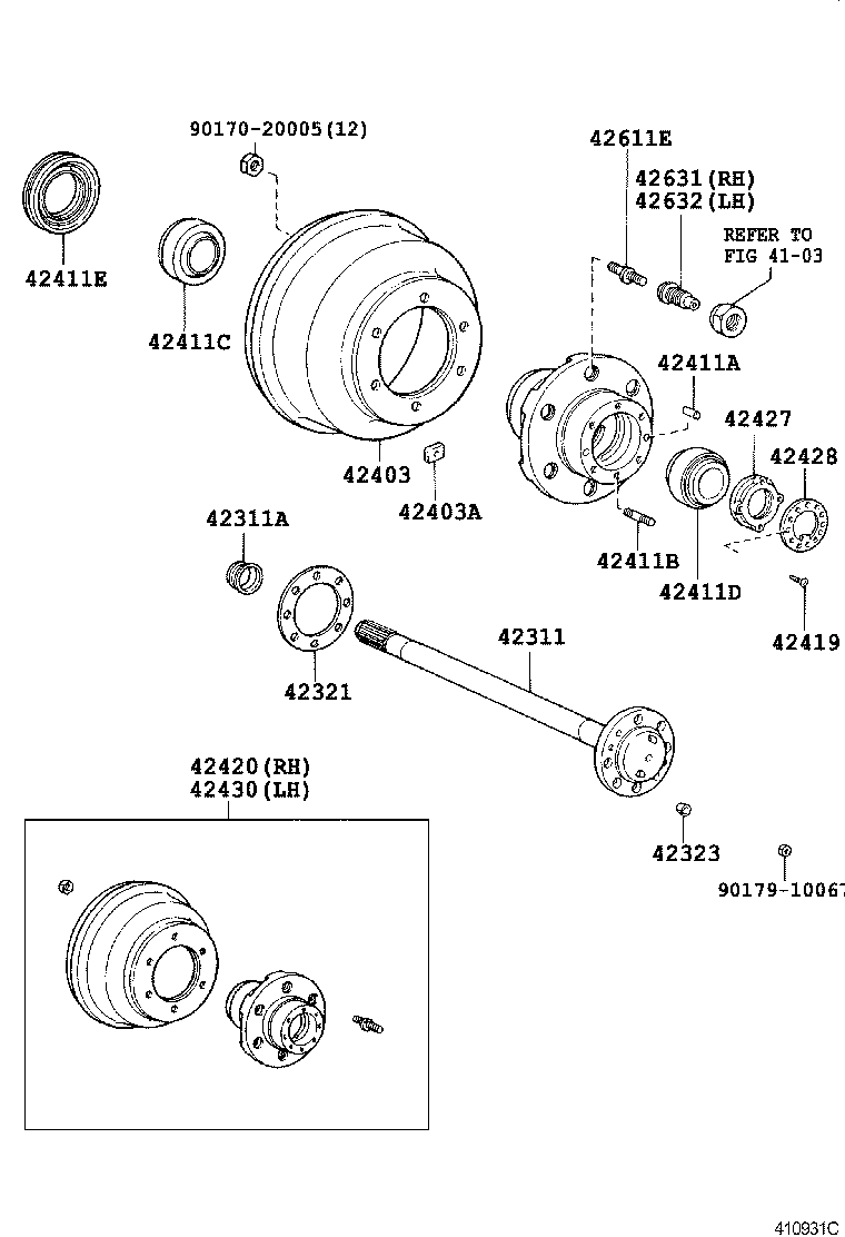 42430-36200 HUB (OR SHAFT) & BRAKE DRUM REAR AXLE, LH product image