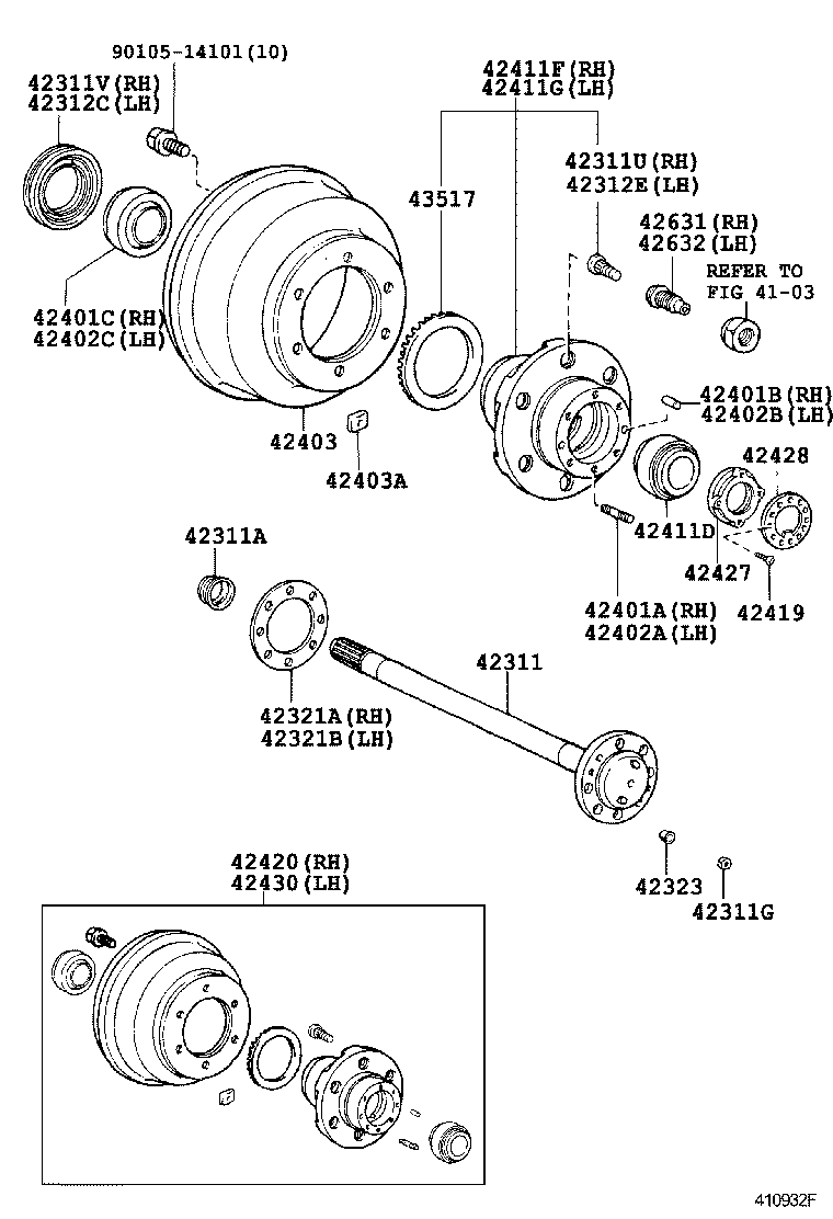 42420-39155 HUB (OR SHAFT) & BRAKE DRUM REAR AXLE, RH product image