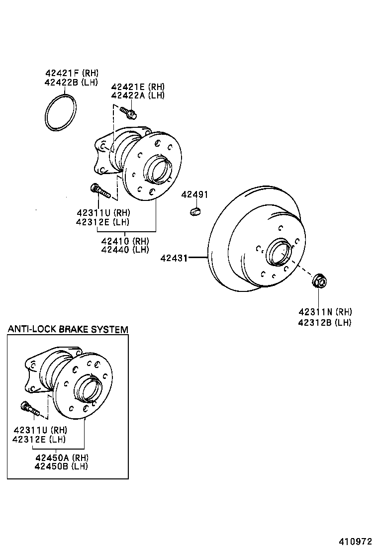 42450-07010 HUB & BEARING ASSY, REAR AXLE, RH product image