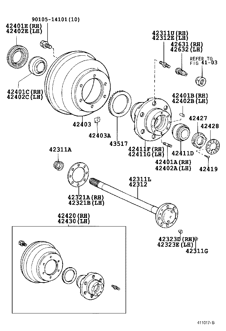 42420-29045 HUB (OR SHAFT) & BRAKE DRUM REAR AXLE, RH product image