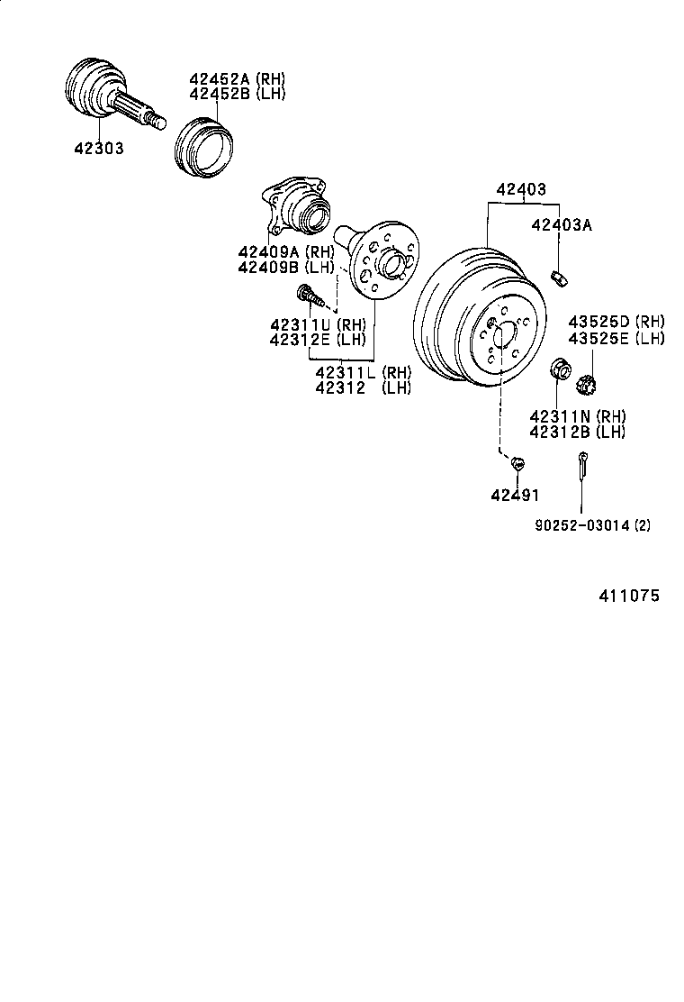 42450-42010 HUB & BEARING ASSY, REAR AXLE, RH product image