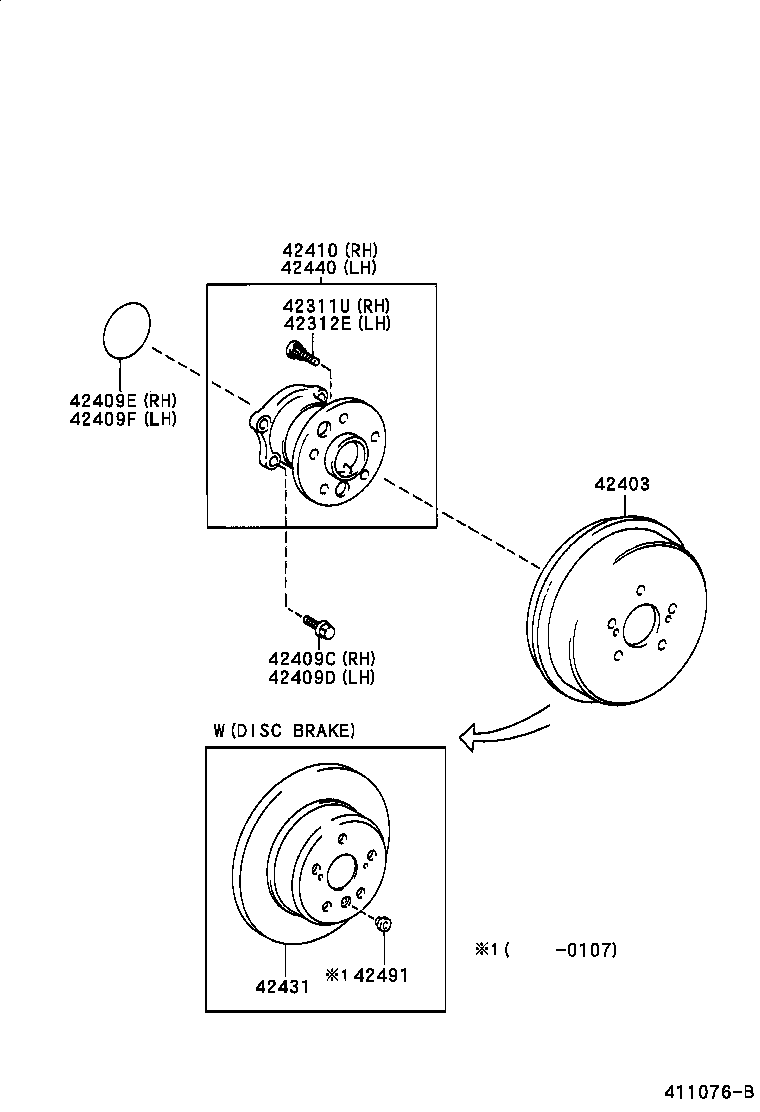 42410-05050 HUB & BEARING ASSY, REAR AXLE, RH product image